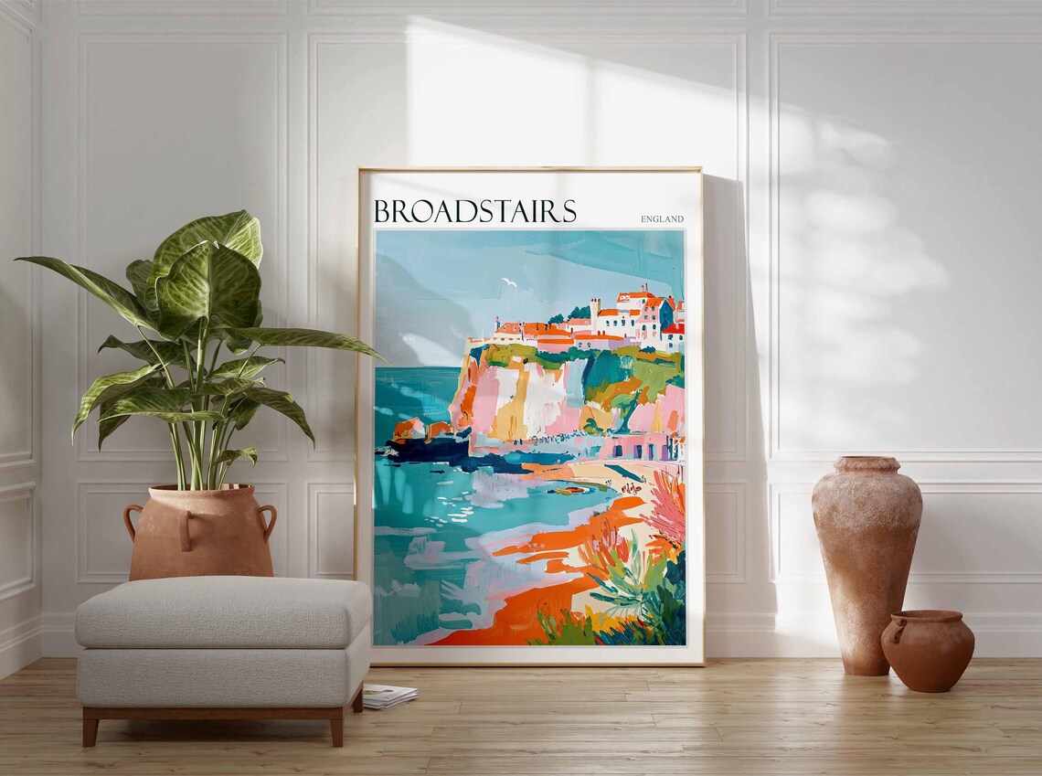Broadstairs Kent White Cliffs Above the Beach Impressionist Travel Poster - Image 3