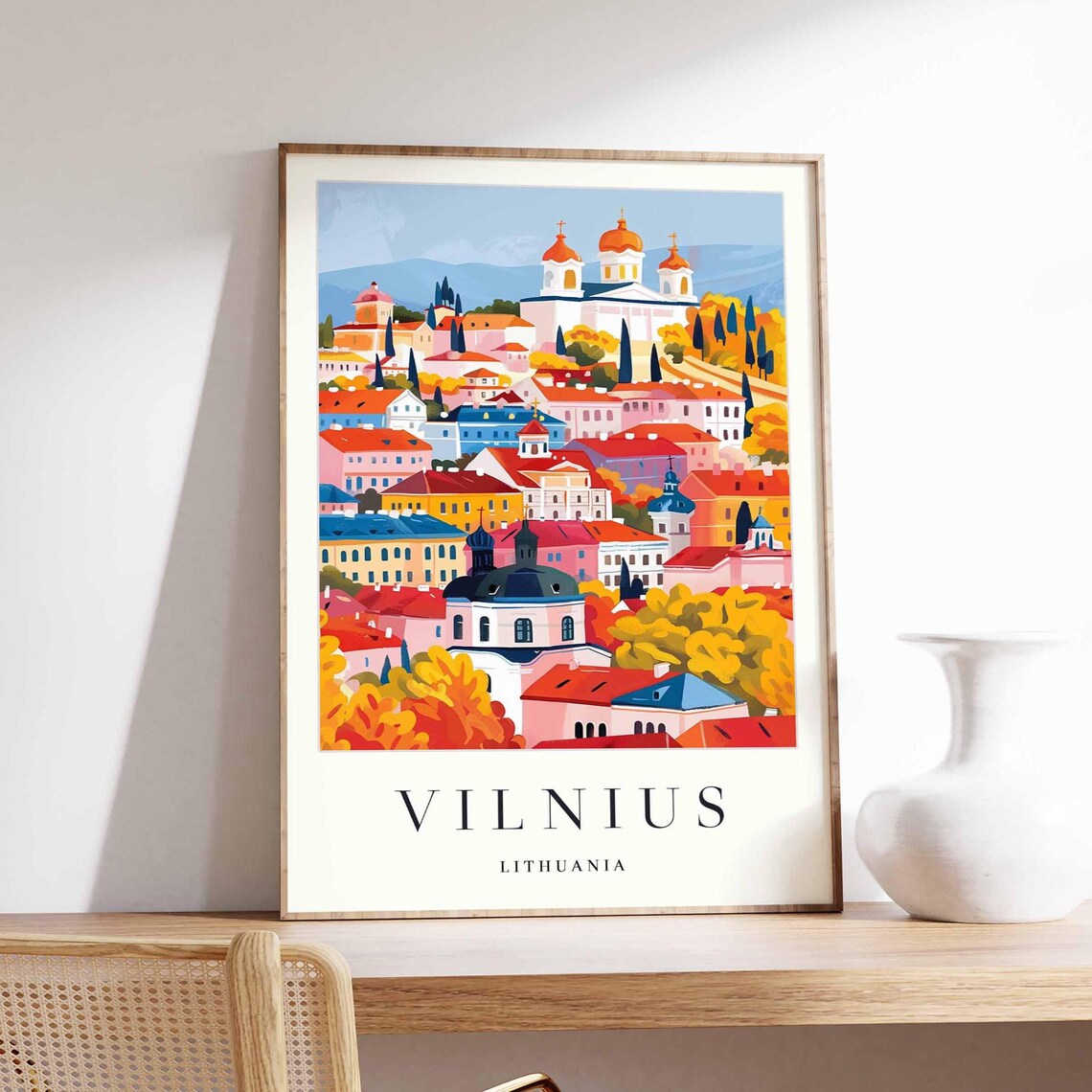 Vilnius Lithuania Autumn Church Domes Golden Old Town Travel Poster