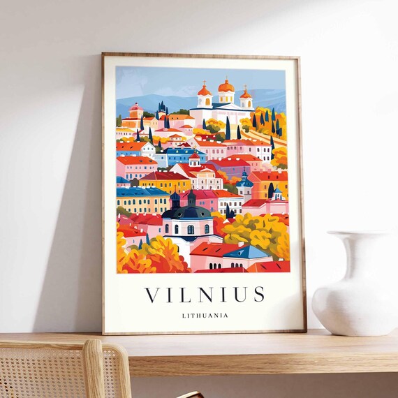 Vilnius Lithuania Autumn Church Domes Golden Old Town Travel Poster