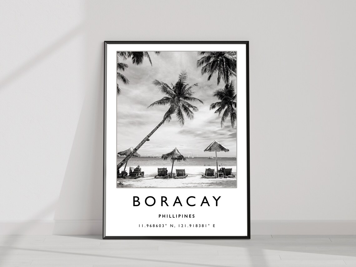 Boracay Philippines Black And White Beach Palms Photo Poster - Image 2