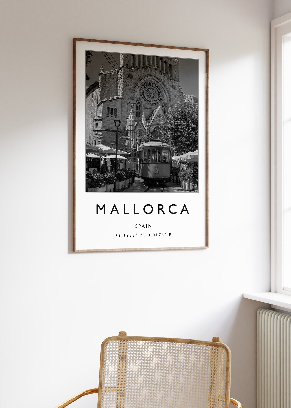 Mallorca Spain Black And White Cathedral Tram Street Photo Poster - Image 2