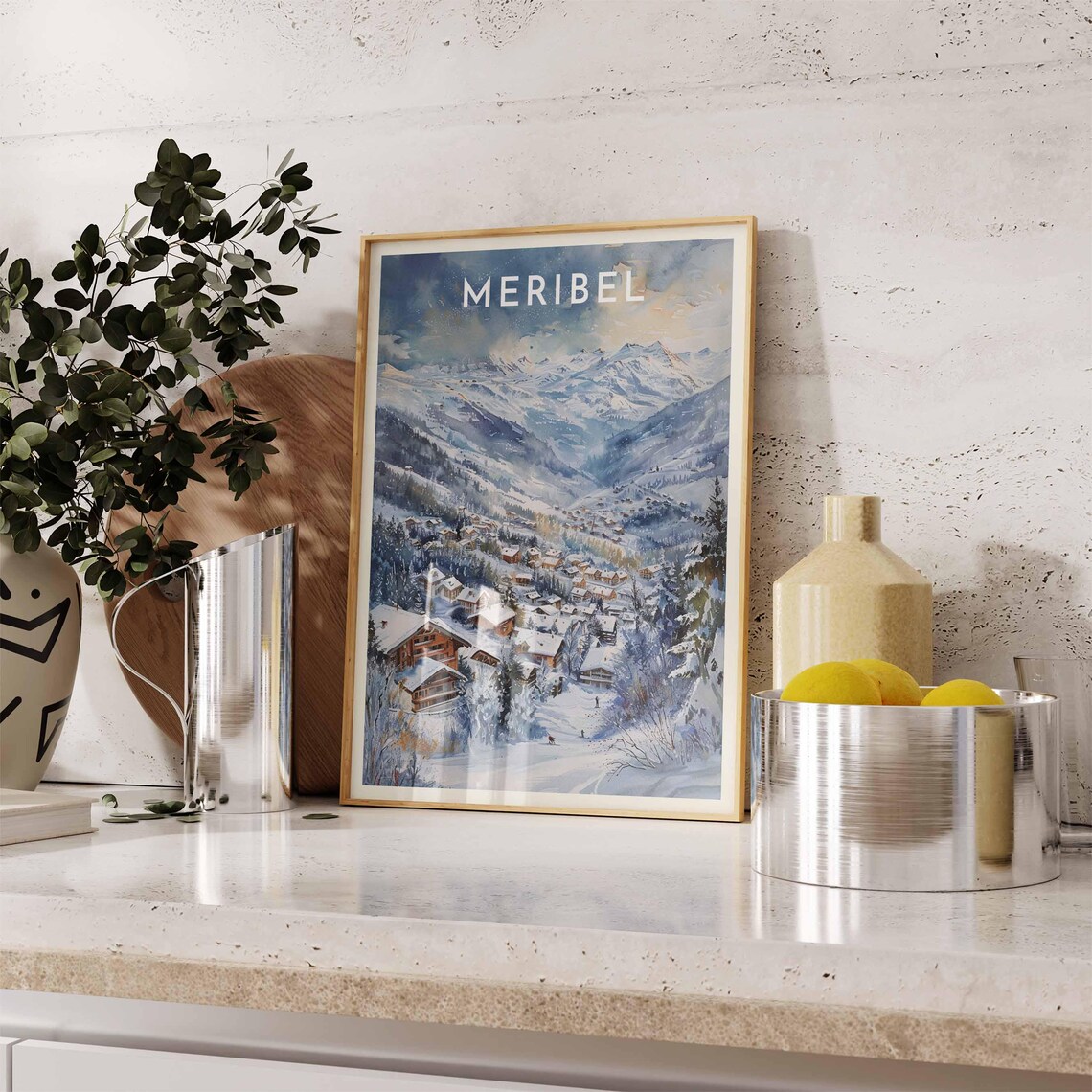 Meribel Starlit Valley Watercolor Mountain Village Art Poster - Image 2