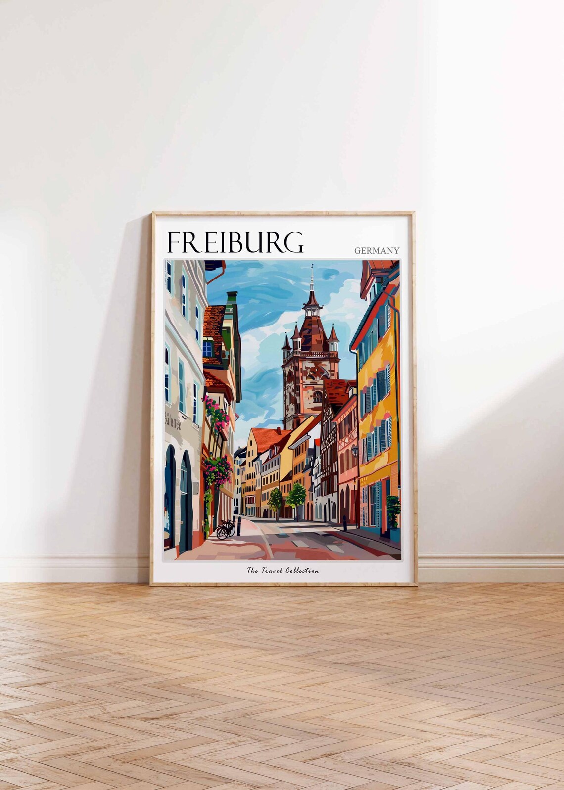 Freiburg Germany Old Town Street Colorful Architecture Travel Poster - Image 2
