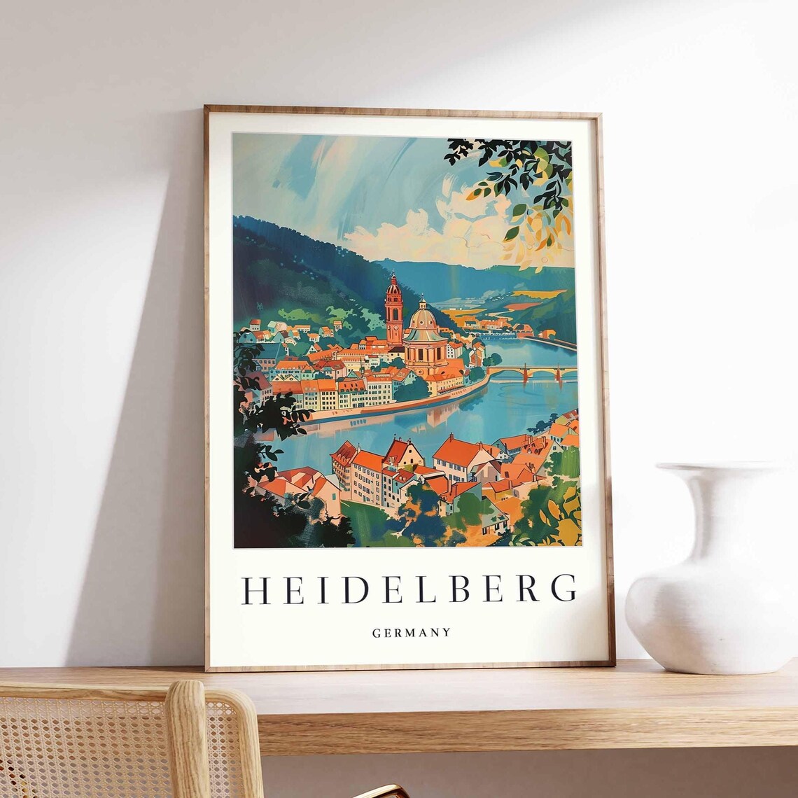 Heidelberg Germany Castle Riverside Vintage Travel Art Poster