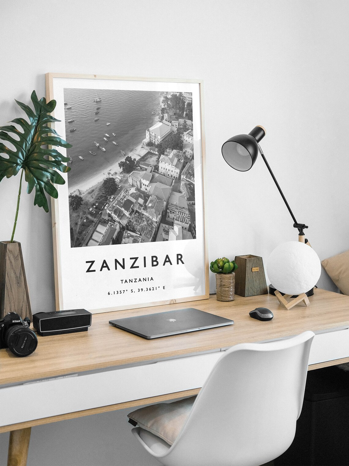 Coastal Zanzibar Tanzania Black And White Aerial Photo Poster - Image 3