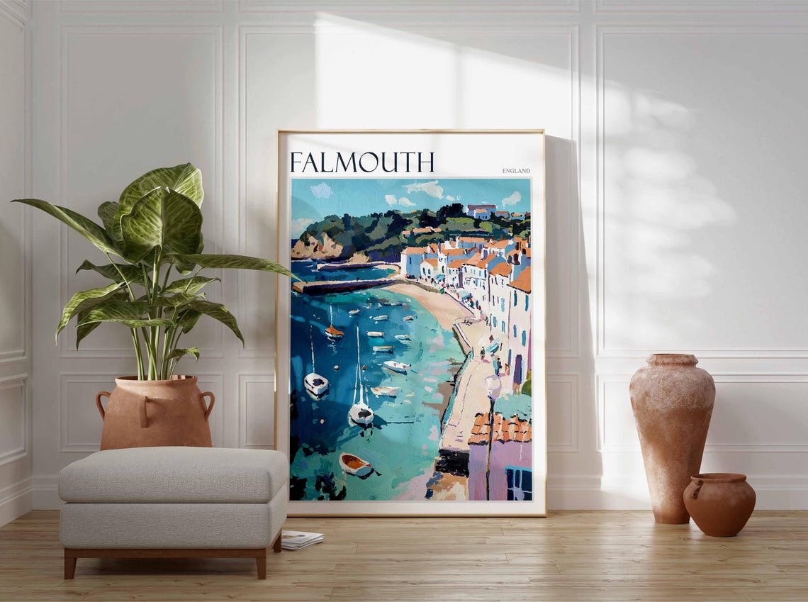 Falmouth Poster Cornwall Poster England Travel Poster Coastal Wall Art Uk Home Decor Falmouth Wall Decor Falmouth Wall Print Uk Art - Image 3