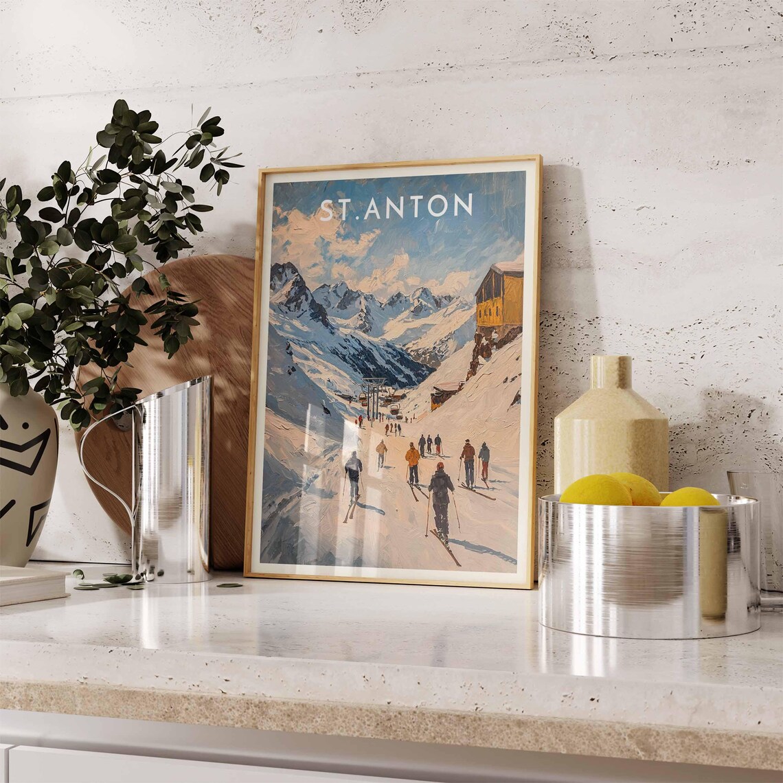 St Anton Austria Chairlift Skiers Sunny Alpine Slope View Poster - Image 2