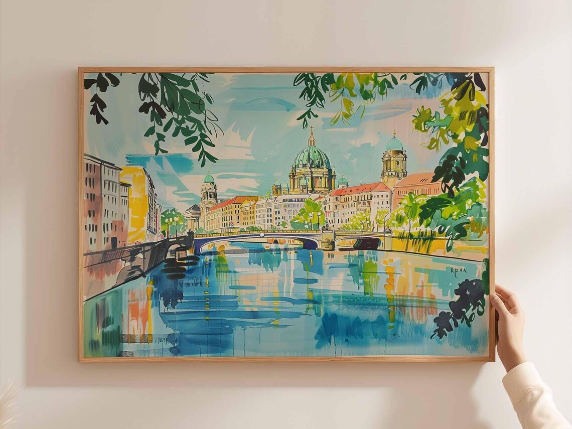 Berlin Cathedral Grand Dome River View Watercolor Art Poster