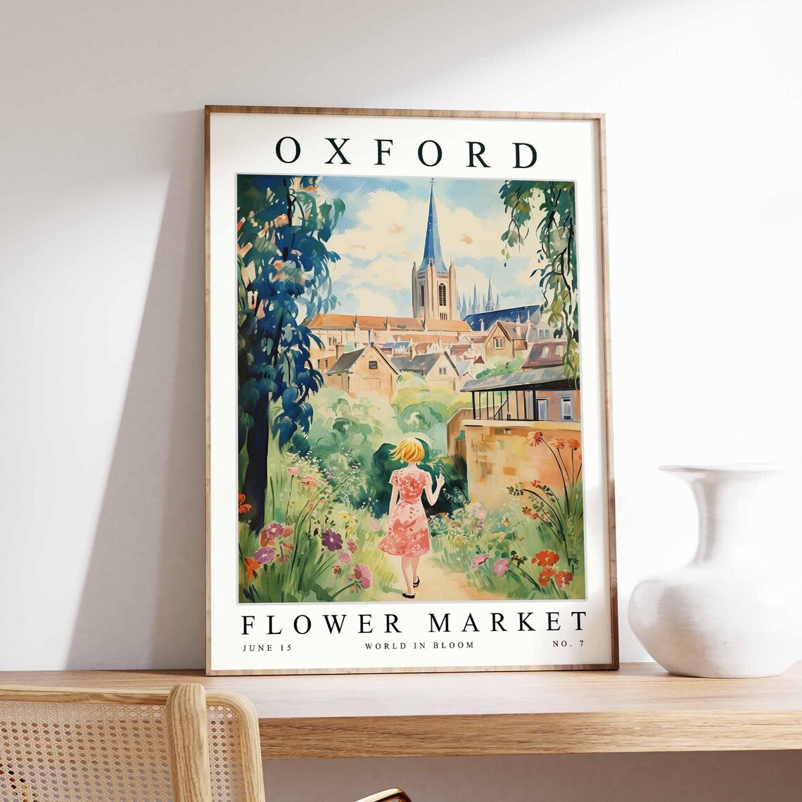 Oxford Flower Market Woman In Garden Spire Stroll Scene Poster