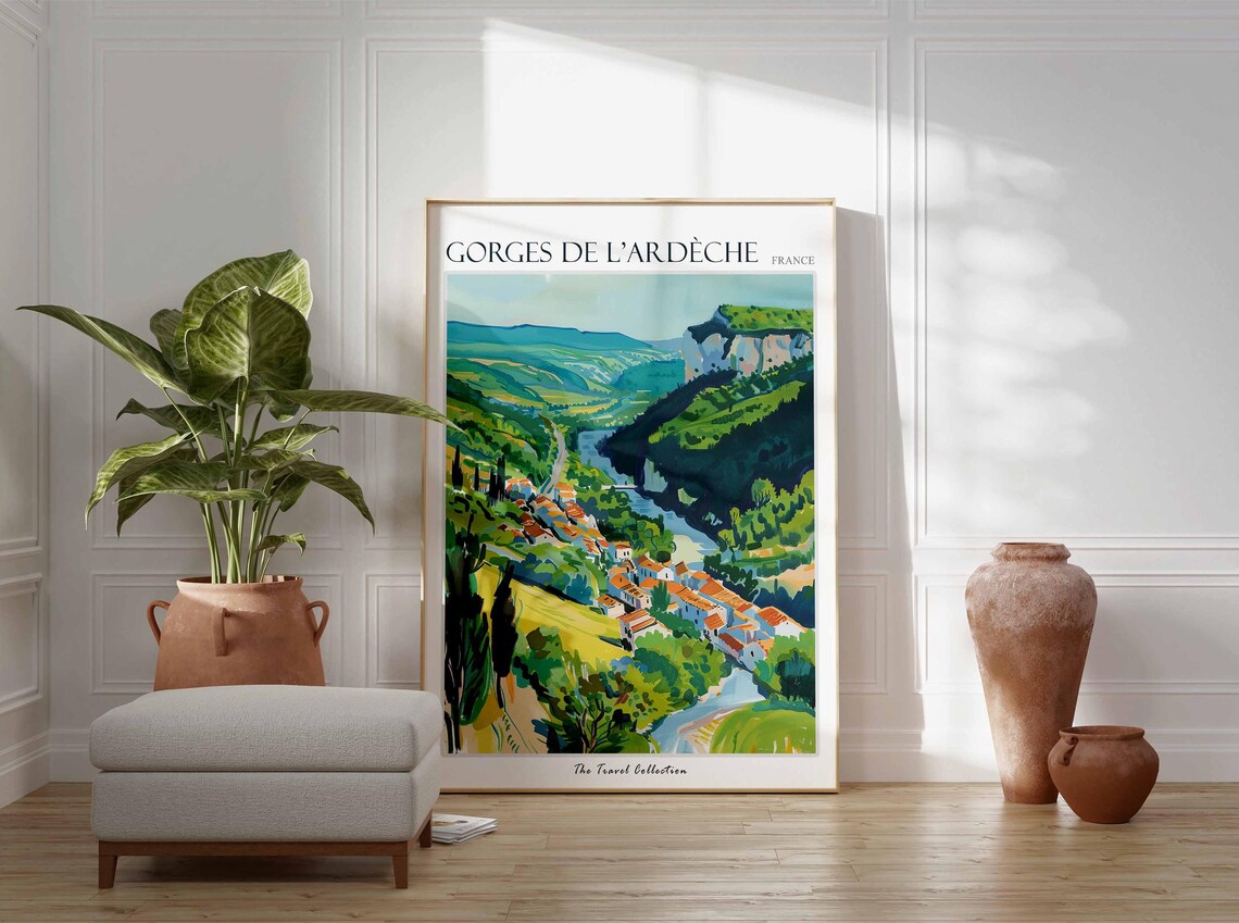 Gorges De L'Ardeche France River Gorge Village Cliffs Travel Poster - Image 3