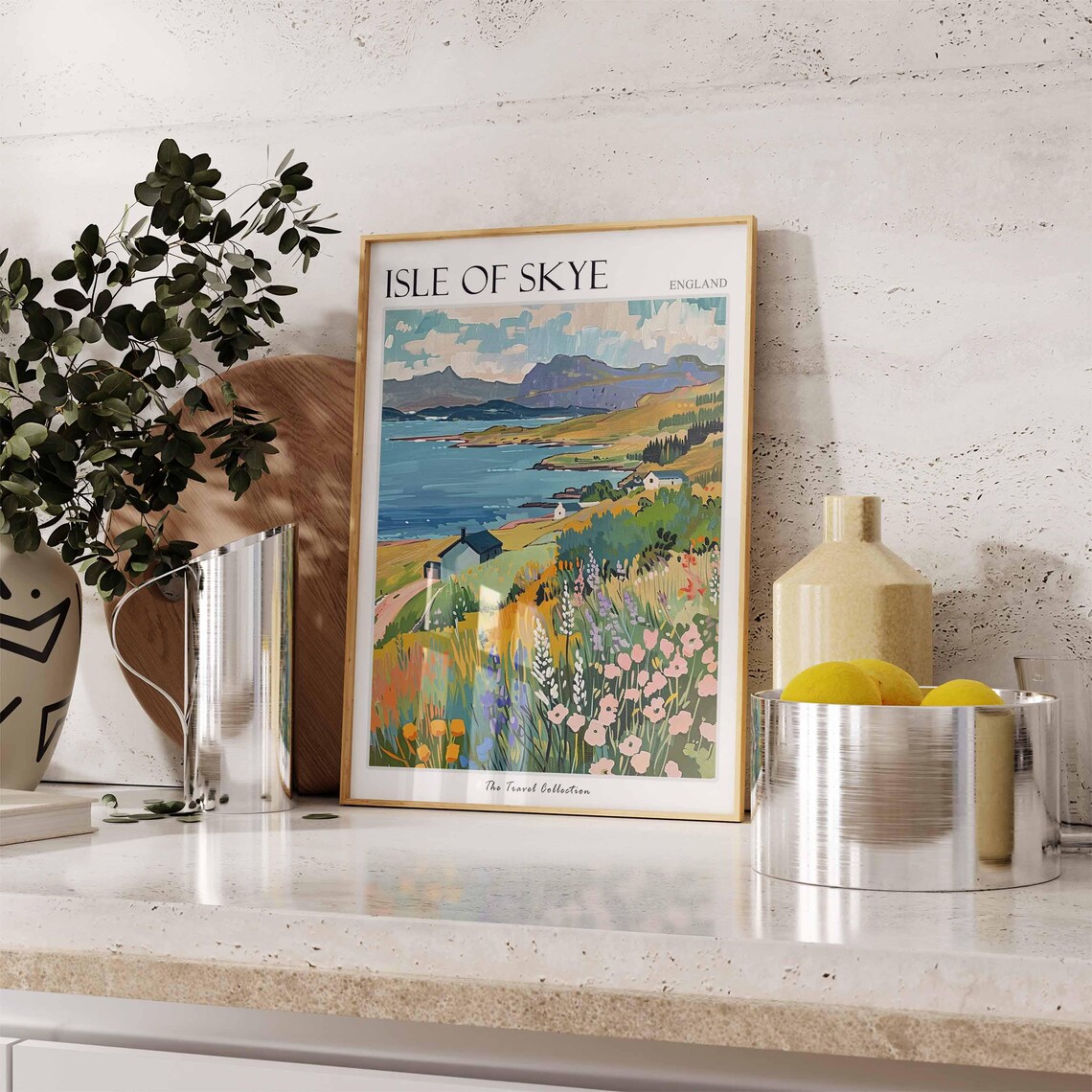 Isle of Skye Bay Mountain View Travel Poster Cottages Wildflowers Art - Image 3