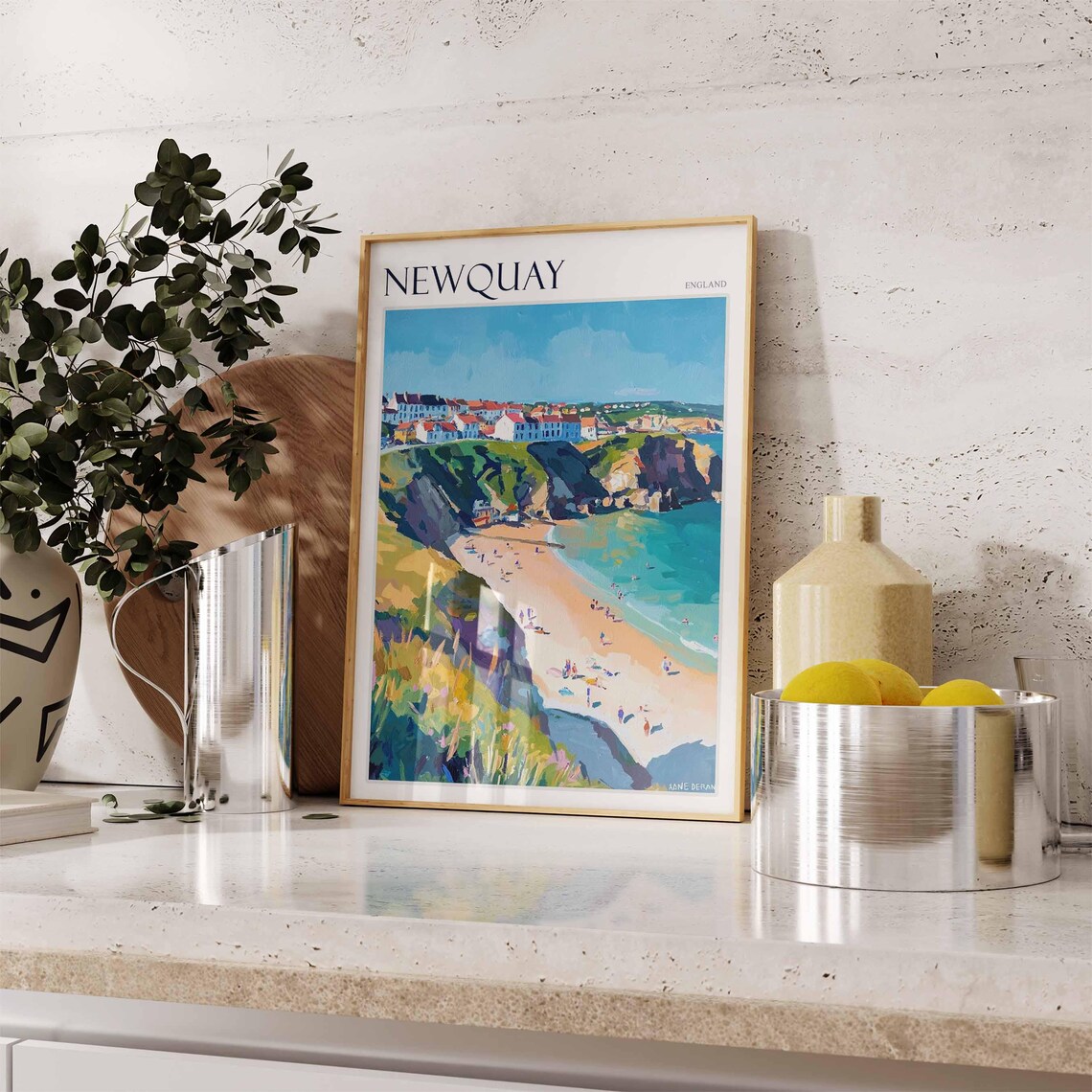 Newquay England Impressionist Cove Beach Cliffs Town View Poster - Image 3