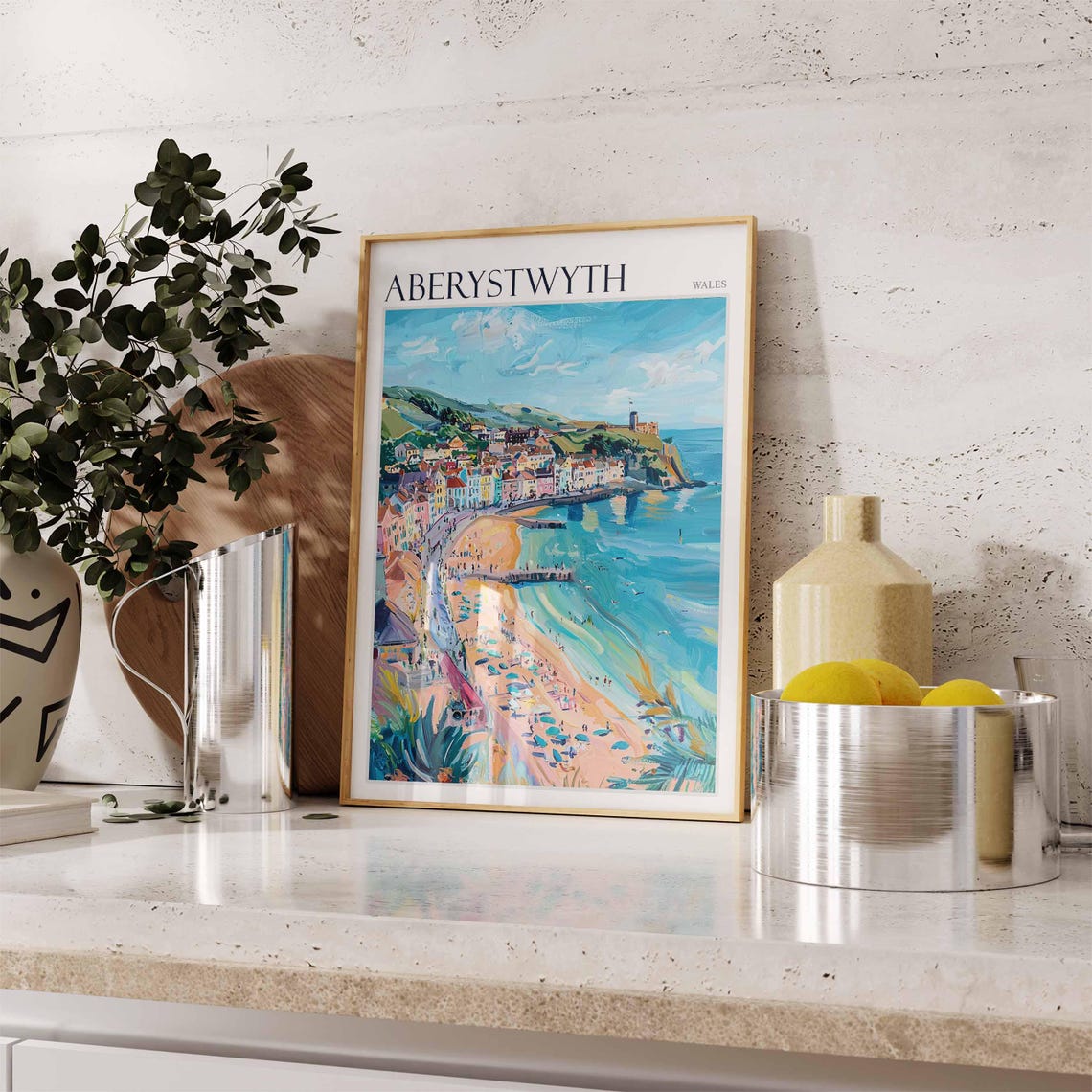 Aberystwyth Sandy Beach Colorful Coastal Seafront Town Wales Poster - Image 2