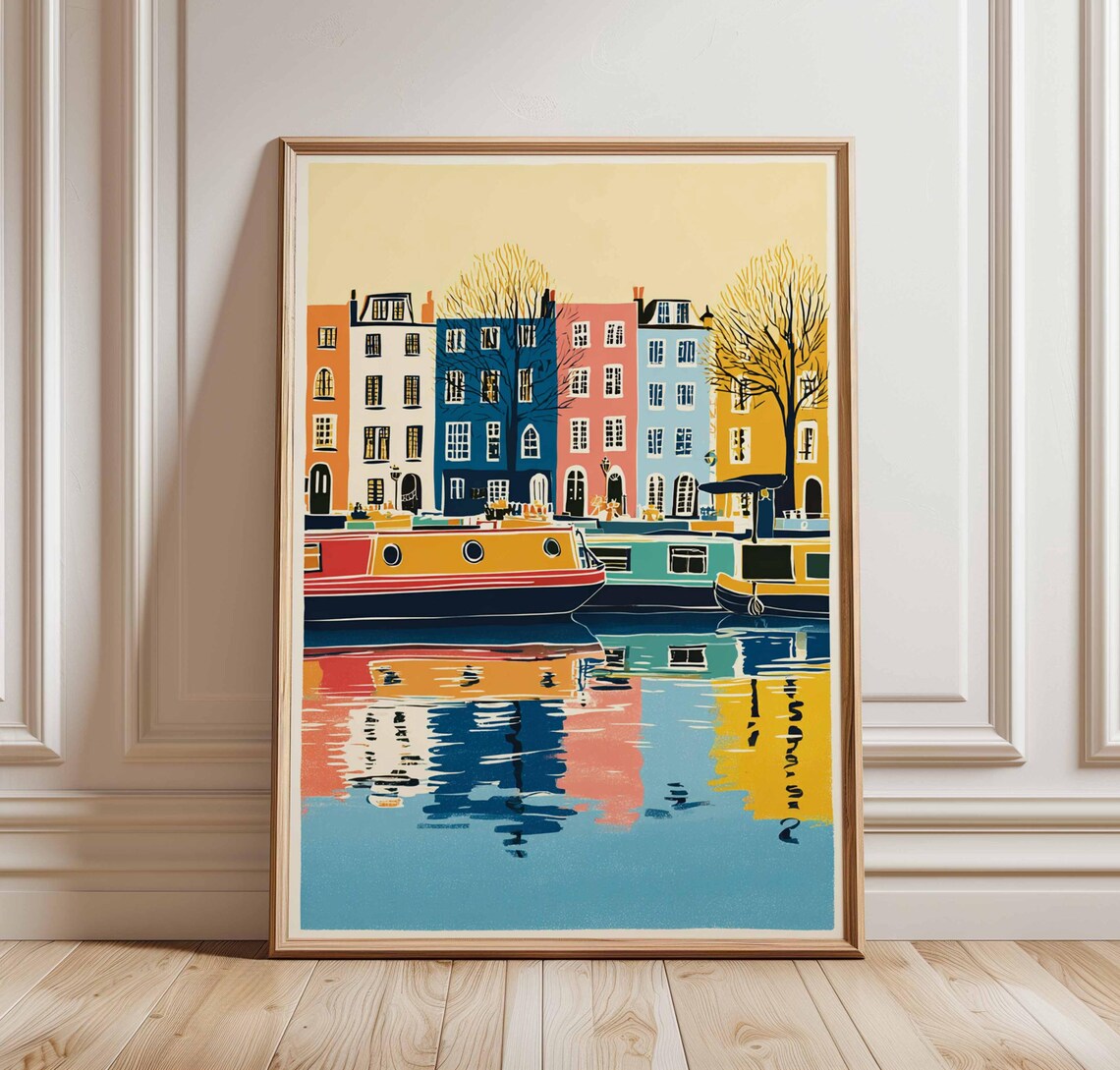 Little Venice London Canal Narrowboat Colorful Travel Poster