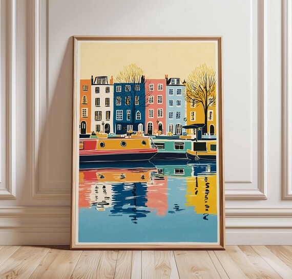 Little Venice London Canal Narrowboat Colorful Travel Poster