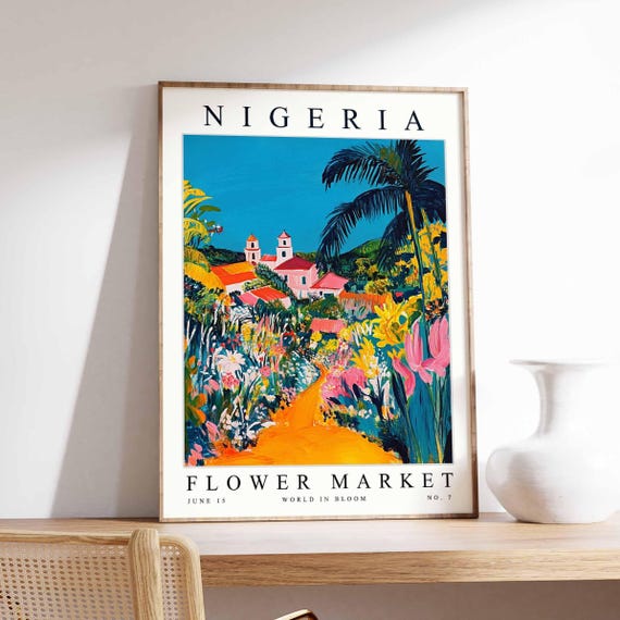 Nigeria Flower Market Poster Print Nigerian Floral Wall Art Decor Botanical West Africa Travel