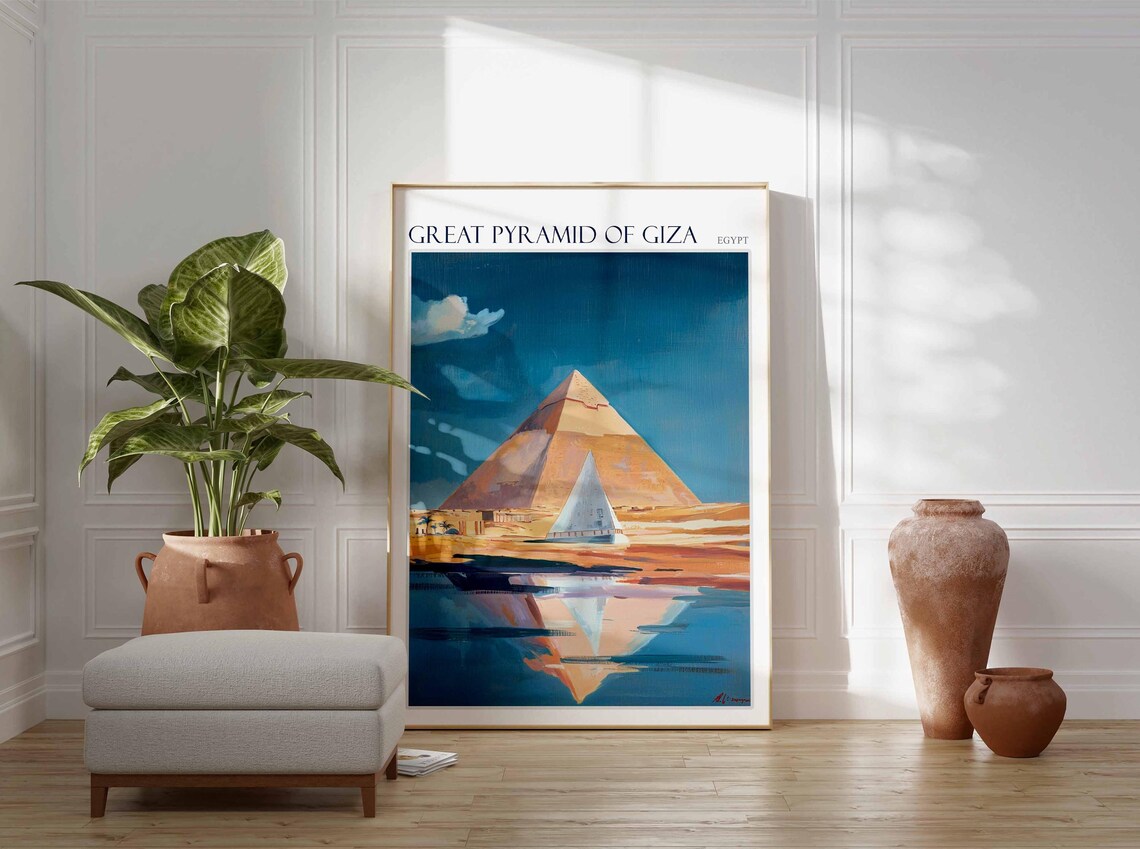 Great Pyramid Of Giza Sailboat Reflection Twilight Egypt Poster - Image 2