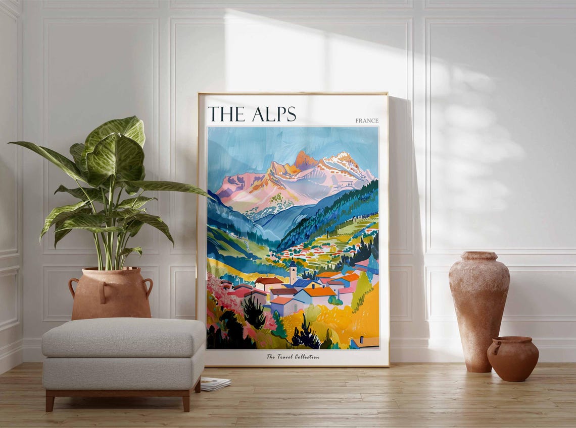 The Alps Poster France Travel Print French Decor Europe Travel Poster European Wall Art Mountain Print The Alps Travel Poster - Image 3