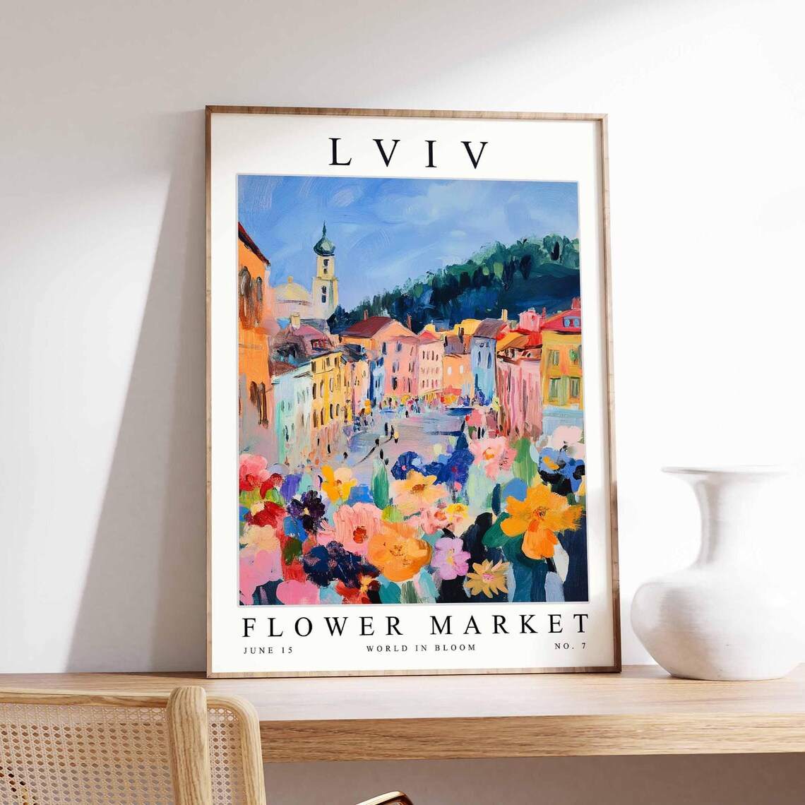 Lviv Flower Market Hillside Old Town Bell Tower Wildflower Poster