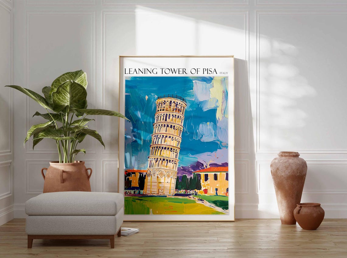 Leaning Tower Of Pisa Poster Leaning Tower Of Pisa Travel Print Italian Travel Poster Tropical Decor Travel Gift Coastal Decor - Image 2
