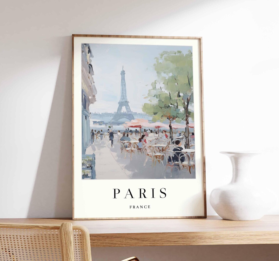 Paris France Eiffel Tower Cafe Impressionist Painting Poster