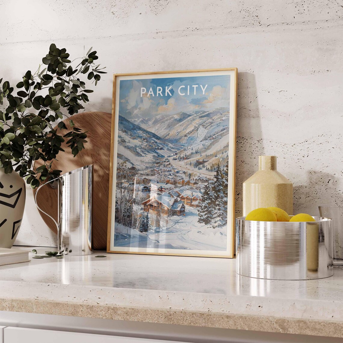 Park City Aerial Resort Town Valley Snow Winter Panorama Poster - Image 2