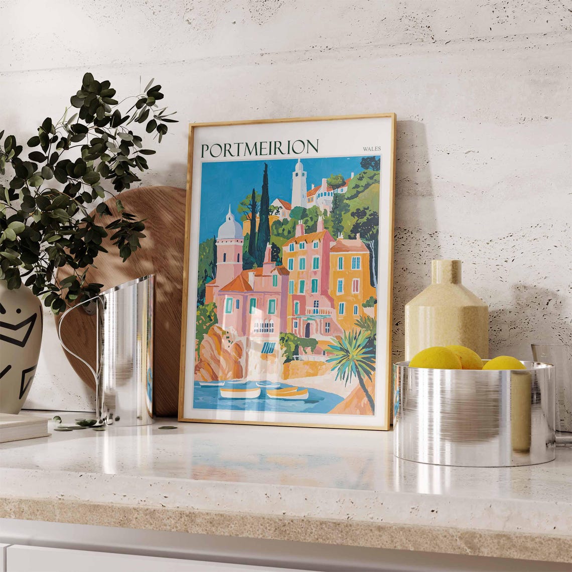 Portmeirion Poster Wales Poster Uk Travel Poster Coastal Wall Art British Decor European Travel Poster Uk Landscape Poster Uk Print - Image 3