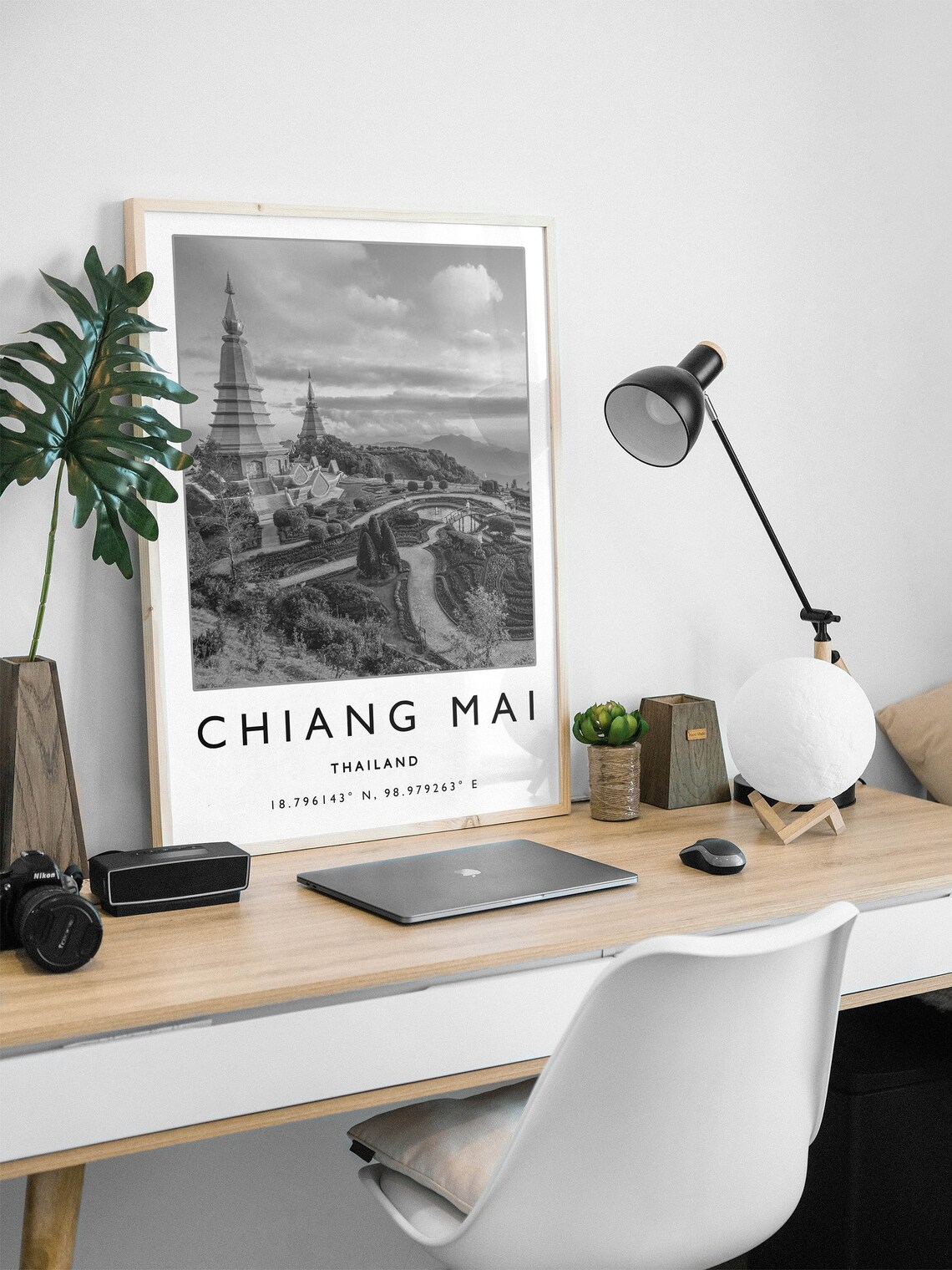 Chiang Mai Travel Poster, Black and White Travel Art - Image 2