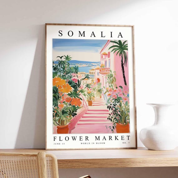 Somalia Flower Market Poster Print Somali Floral Wall Art Decor Botanical Africa African Travel