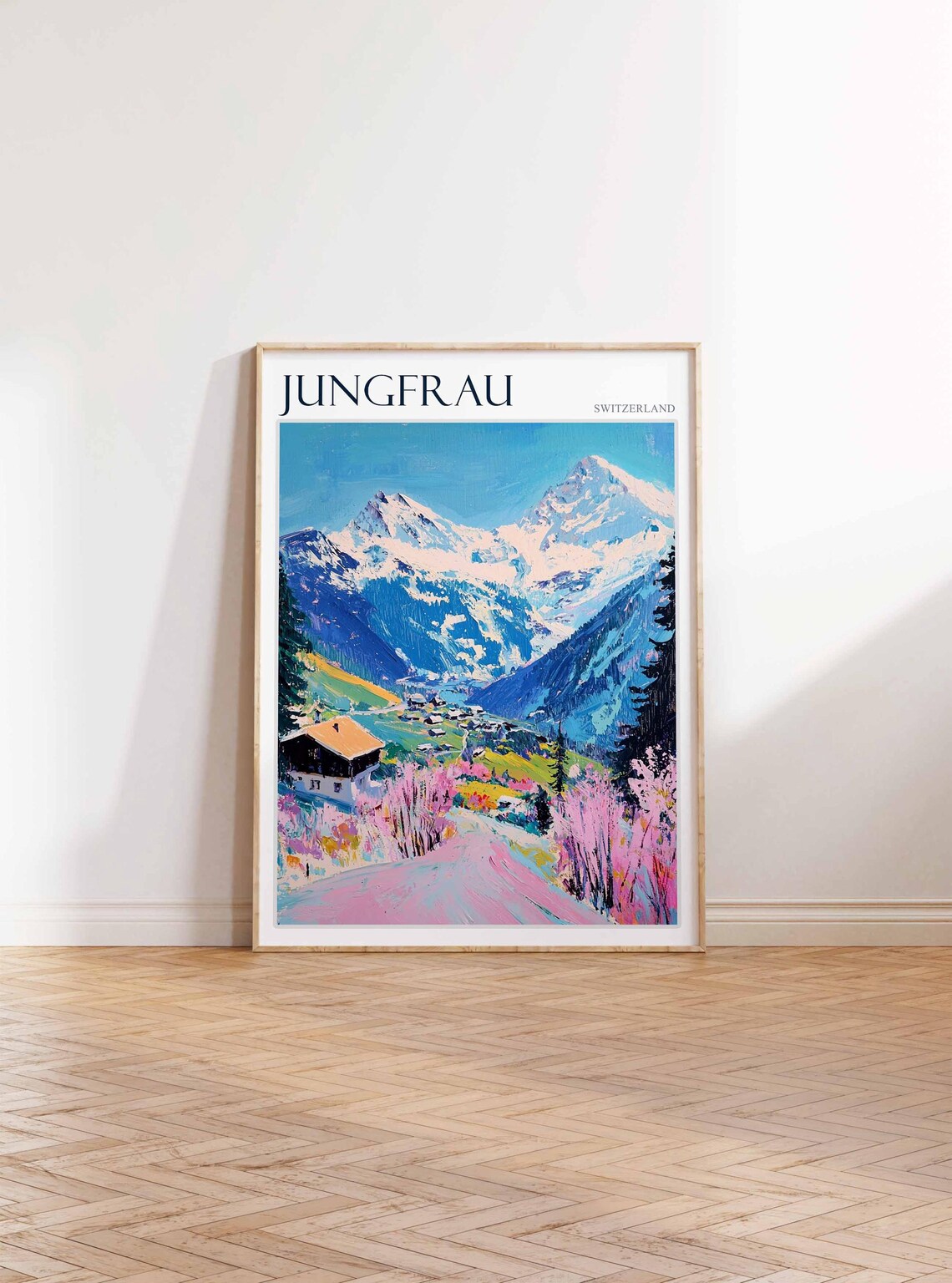 Jungfrau Switzerland Blossom Valley Chalet Village Travel Poster - Image 3