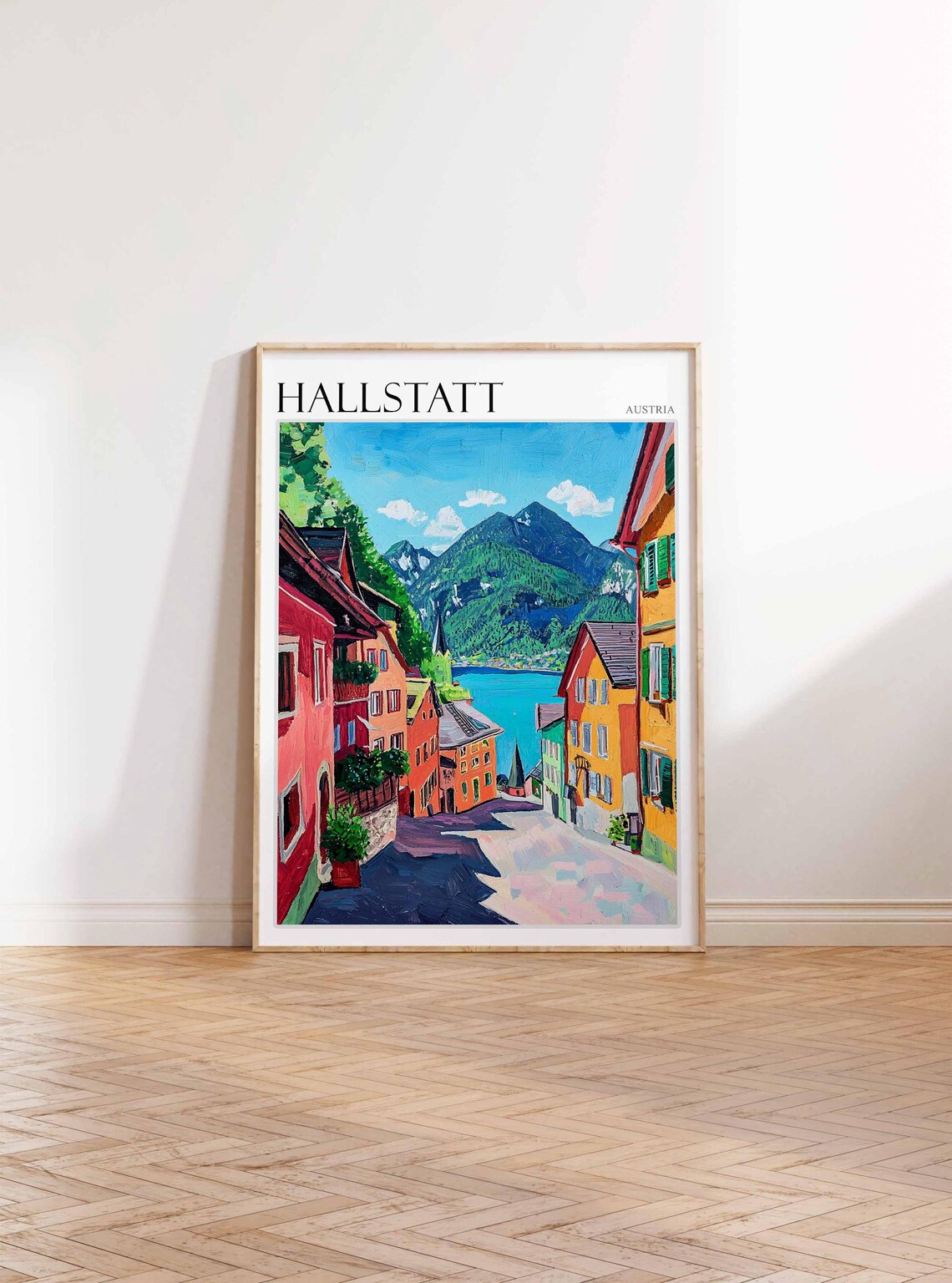 Hallstatt Austria Village Street To Lake Summer Painting Poster - Image 3