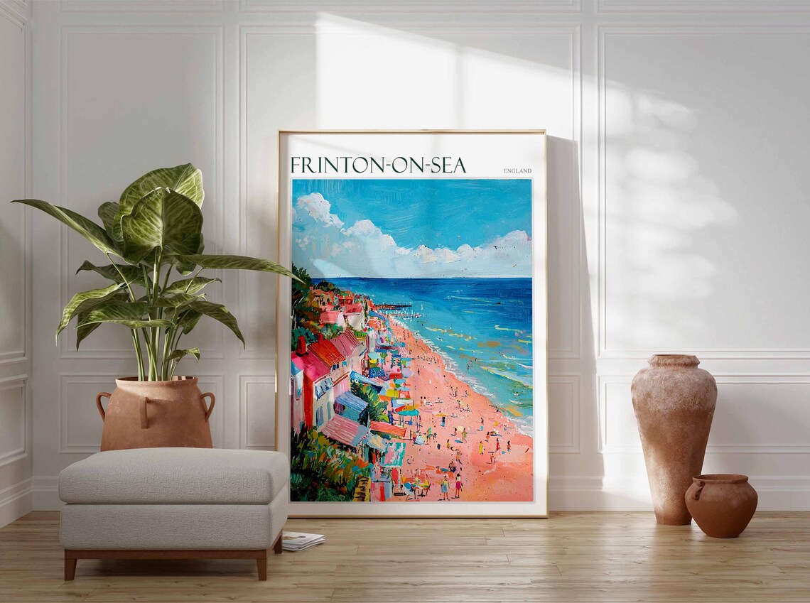 Frinton On Sea Aerial View Beach Umbrellas Colorful Town Pier Travel Poster - Image 3