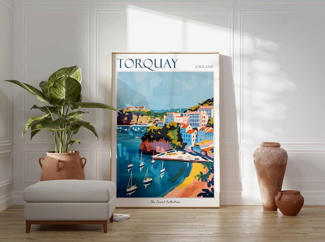 Torquay England Sailboat Bay Cliffs Marina Coastal Scene Poster - Image 3