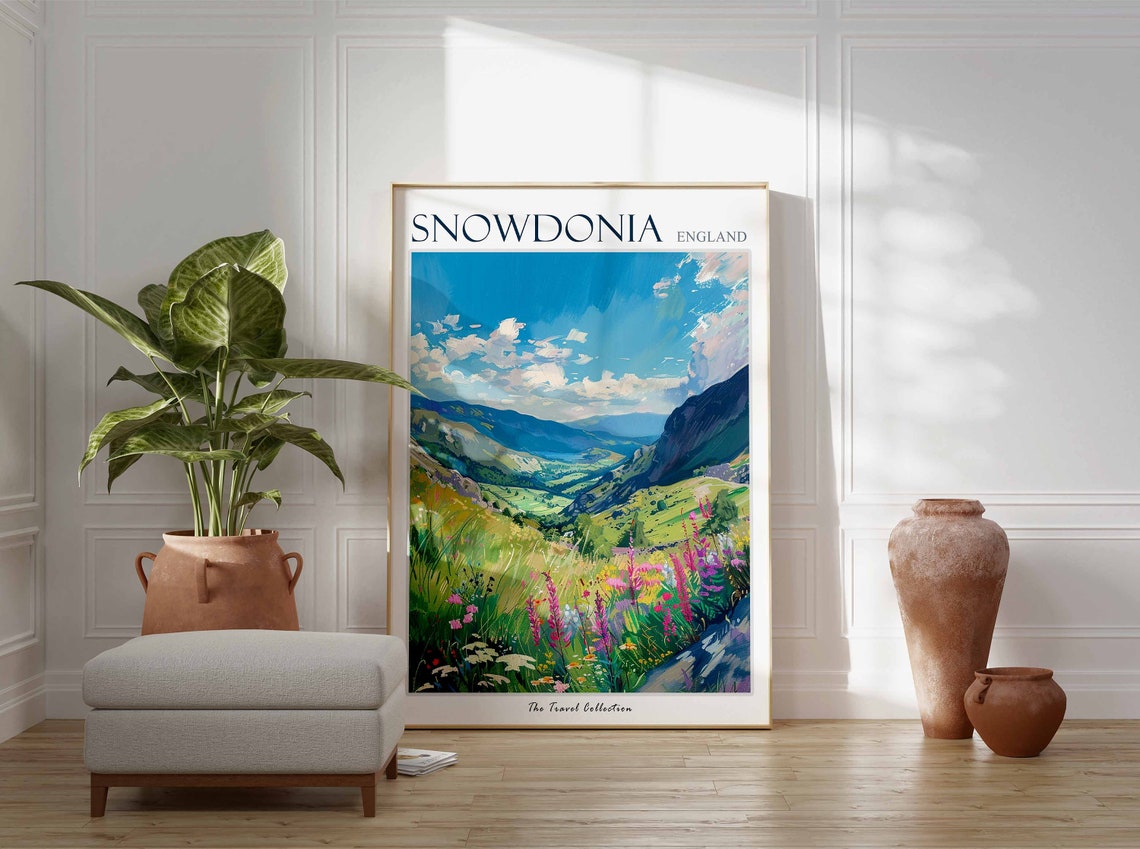 Snowdonia Poster Snowdonia Travel Print Wales Travel Poster Welsh Decor British Travel Art Countryside Print Snowdonia Art - Image 2