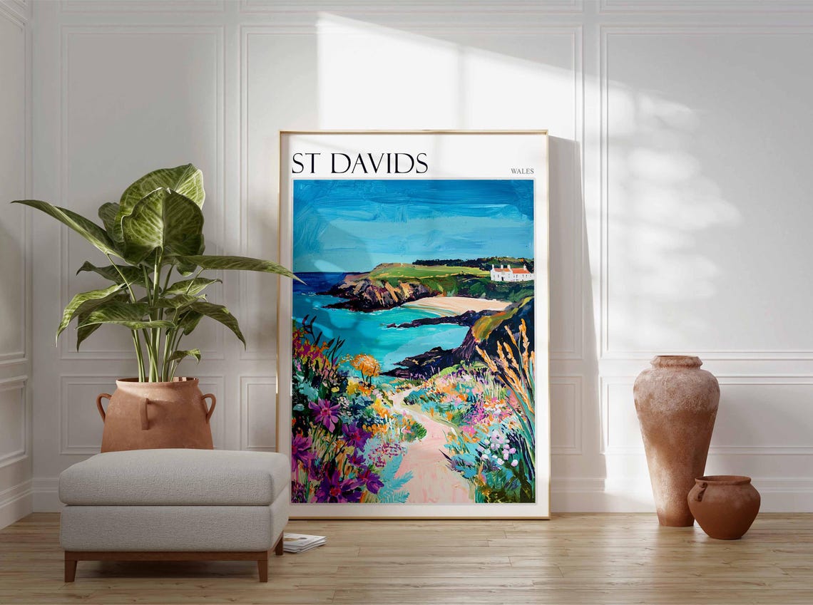St Davids Poster Wales Poster Uk Travel Poster Coastal Wall Art Uk Home Decor St Davids Travel Print Wales Travel Print Wales Artwork - Image 2