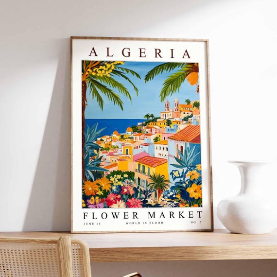 Algeria Flower Market Poster North Africa Print Algiers Floral Wall Art Colourful Botanical Decor Cultural Travel