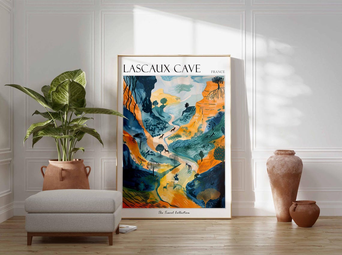 Lascaux Cave Poster France Travel Print French Decor Europe Travel Poster European Wall Art Botanical Print Lascaux Cave Travel Poster - Image 3