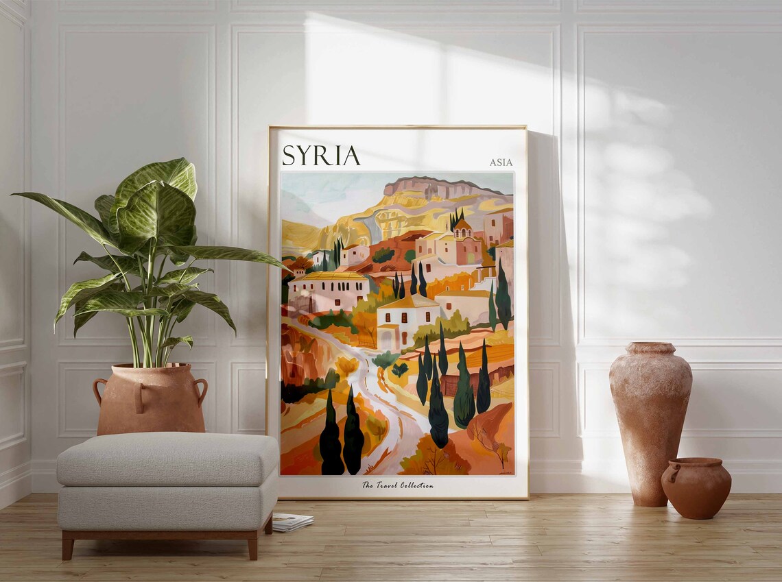 Syria Asia Mountain Village Cypress Trees Autumn Hills Travel Poster - Image 2