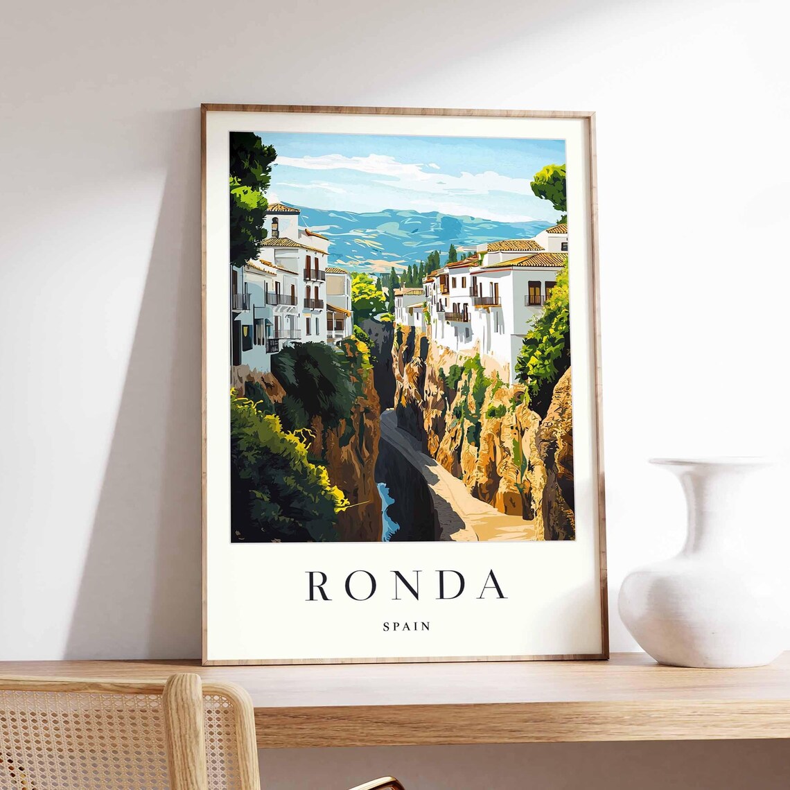Ronda Spain Poster With Path Through The Narrow White Gorge Village