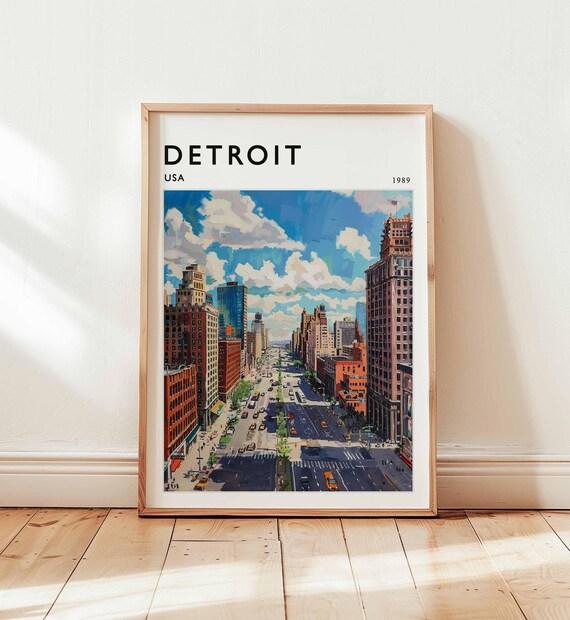 Detroit Cityscape Poster Usa Travel Art Motor City Print