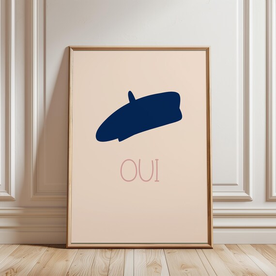 Oui French Beret Minimalist Kids Nursery Paris Chic Style Poster