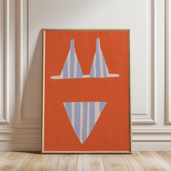 Hand Drawn Striped Bikini Fashion Illustration Minimal Art Print