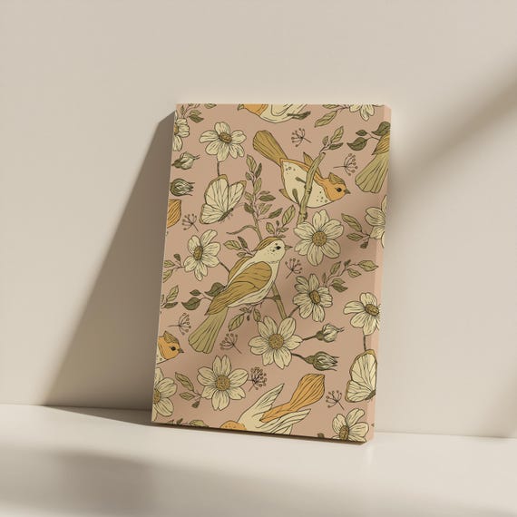 Vintage Botanical Canvas Print Birds Butterflies Flowers Illustration