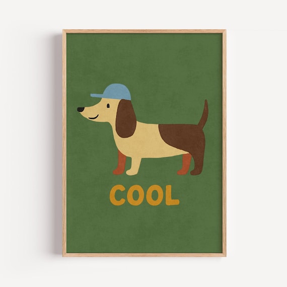 Cool Dachshund Wearing Cap Funny Kids Dog Illustration Poster