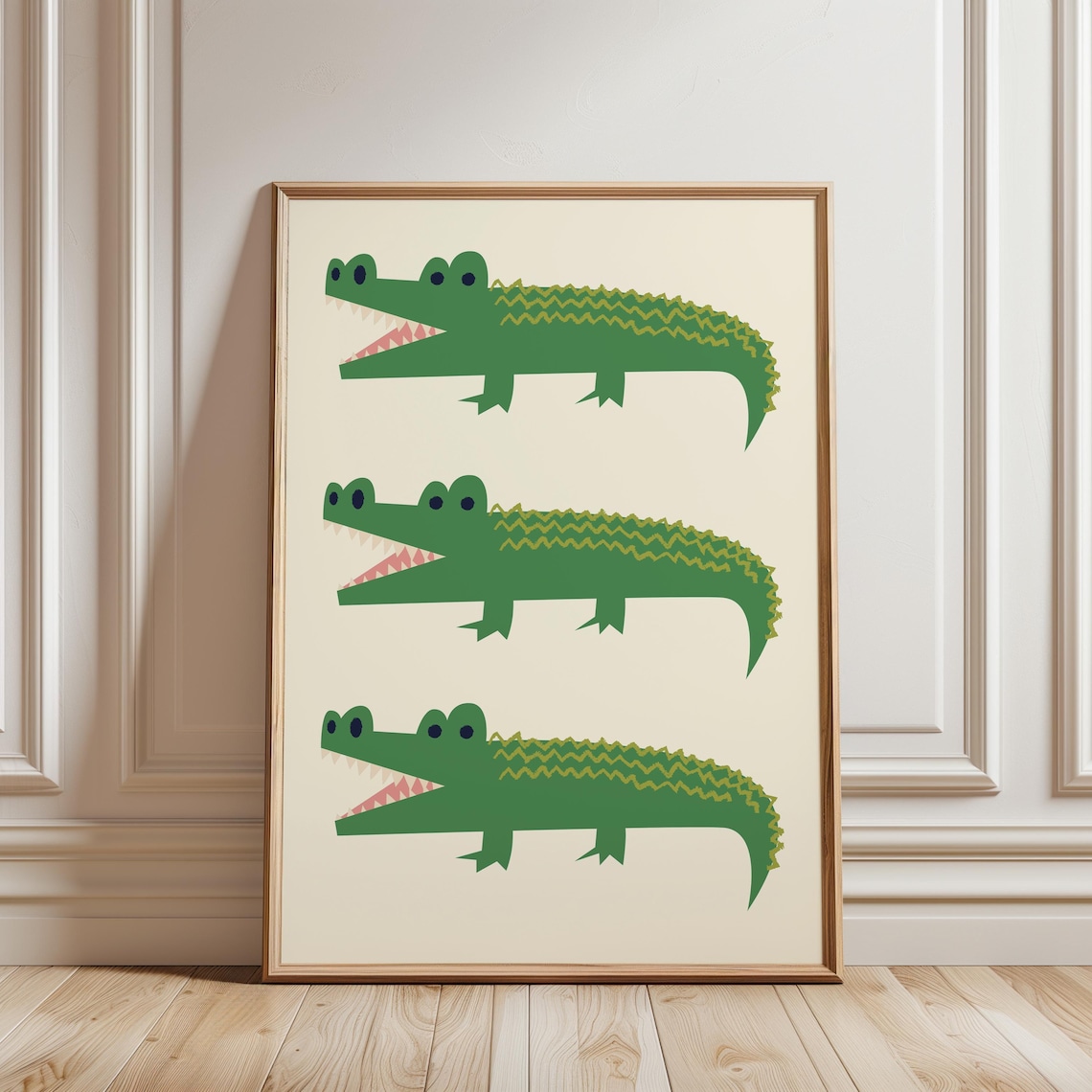 Trio of Green Alligators Poster Playful Reptile Art for Kids Room Nursery Decor