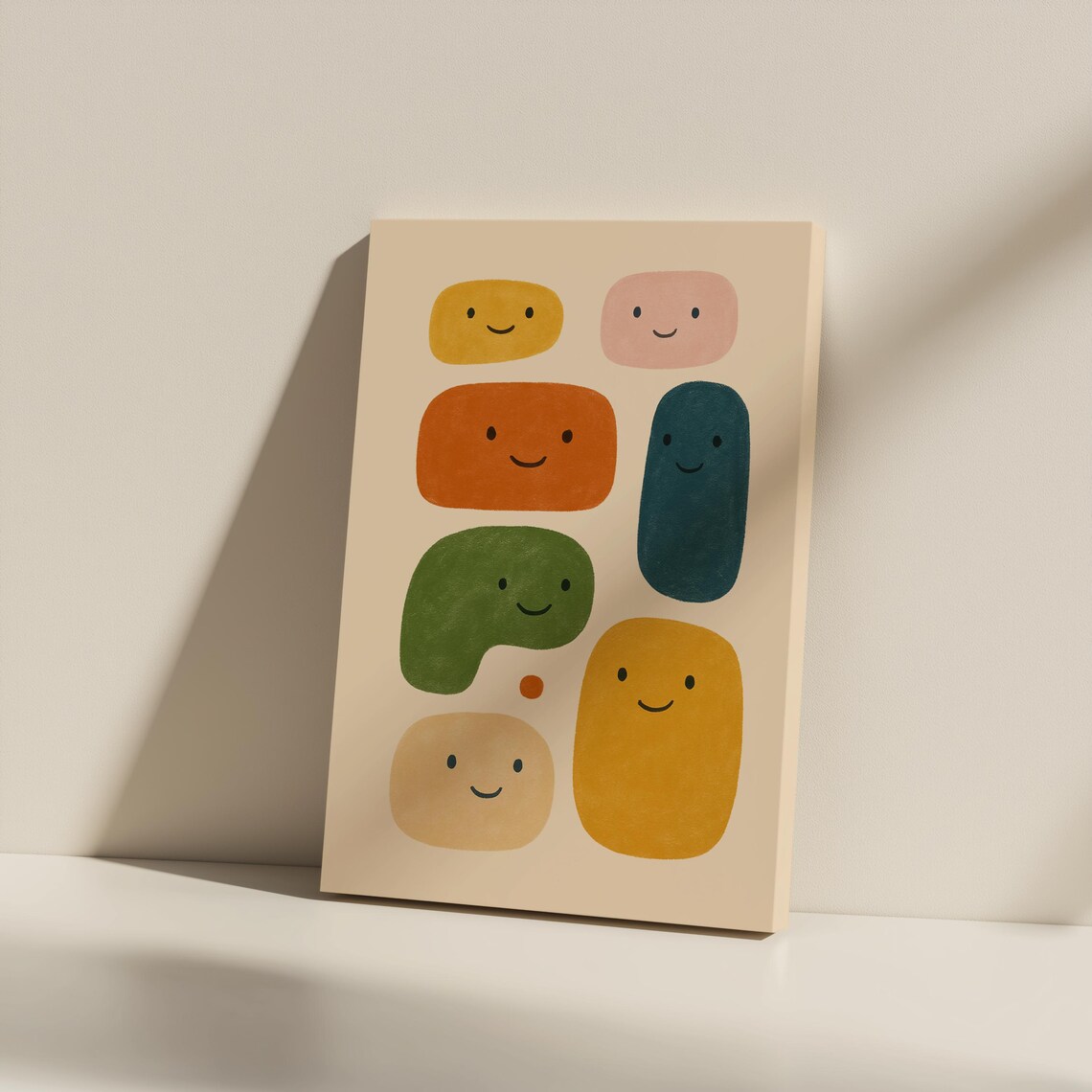 Happy Smiling Shapes Colorful Abstract Kids Room Nursery Art Poster