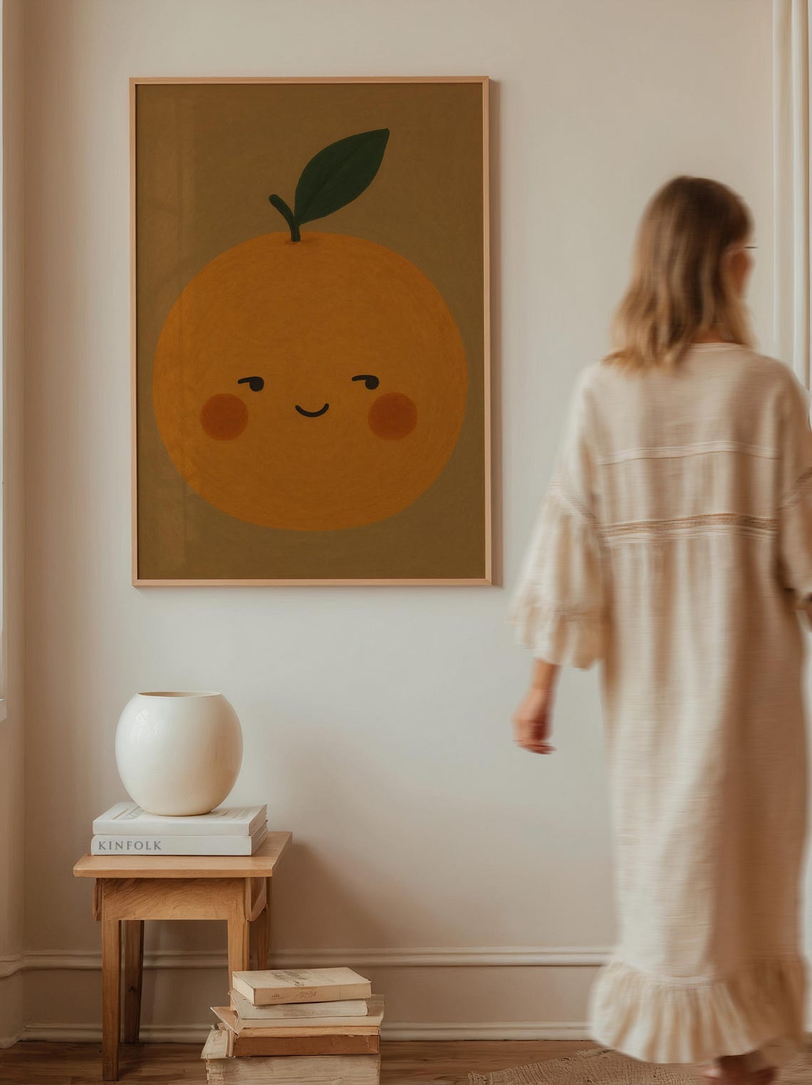 Smiling Orange Fruit Wall Art Cute Minimalist Citrus Illustration For Kitchen Nursery Or Kids Room