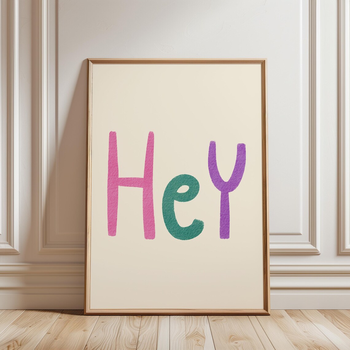 Hey Colorful Watercolor Letters Playful Typography Kids Room Wall Art
