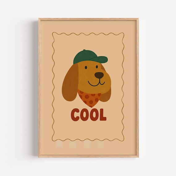 Cool Dog Rolled Poster Cute Puppy Illustration For Kids Room Playroom Or Nursery Decor Fun Animal Wall Art