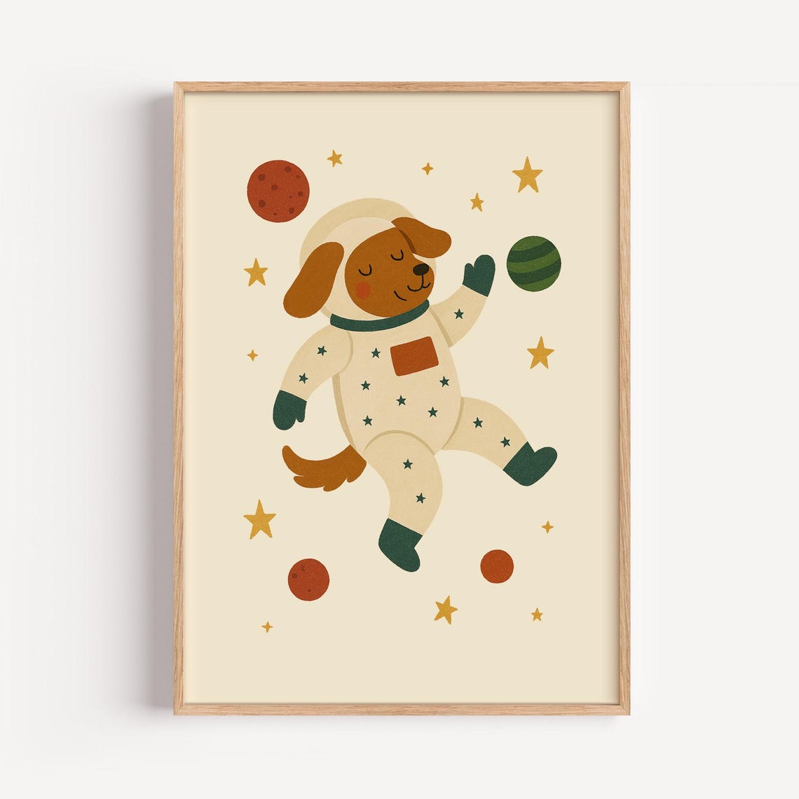 Astronaut Dog Print Space Nursery Art Kids Room Decor